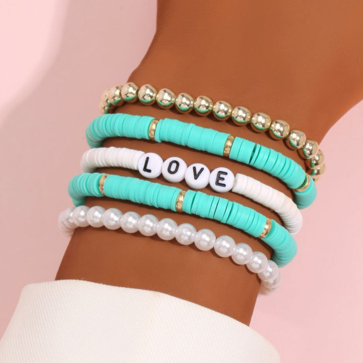 ethnic-style-bracelet-set-stylish-retro-accessory-for-women-fashion-retro-jewelry-strings-womens-soft-pottery-pearl-bracelet-colorful-bohemian-bracelet-set