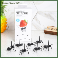 FineGoodWell ส้อมผลไม้12ชิ้นสุดสร้างสรรค์รูปทรงมดสีดำเหมือนจริงส้อมขนมรูปสัตว์ทำจากวัสดุ PP ใช้ตกแต่งเค้กขนมขบเคี้ยวในงานแต่งงานงานเลี้ยงวันเกิด