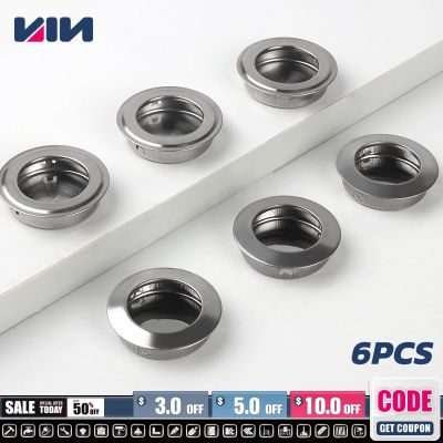 【LZ】☫  6Pcs Stainless Steel Circular Recessed Sliding Door Handles Set Round Flush Finger Pulls For Cabinets Dressers Drawers Wardrobes