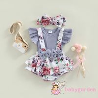 COD DSFERTEREERRE BABYGARDEN-0-18months Baby Girl´s Romper Round Neck Ruffle Sleeve Bowknot Decorated Floral Printed Patchwork Romper Headband