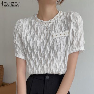 (สินค้ามาใหม่)(จัดส่งฟรี)Fancystyle ZANZEA เสื้อผ้าพื้นผิวสไตล์เกาหลีของผู้หญิงเสื้อคอกลมไม่มีปกสำหรับผู้หญิงออฟฟิศ #10