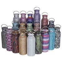 Sparkling Diamond Thermos Bottles Portable Glitter Rhinestone Water Bottle With Chain Double Wall Stainless Steel Thermal Flask