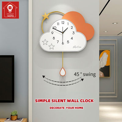 Mzd【bedroom/livingroom/work】นาฬิกาแขวนผนังสไตล์ยุโรป Minimalist Creative Home Mute Decoration Wall Watch นาฬิกาลูกตุ้มที่ทันสมัยพร้อมไฟ