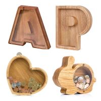 Fashionable English Letters Wooden Coin Bank Piggy Bank Transparent Visual Creative Money Box Toy For Kids Training Learning Toy