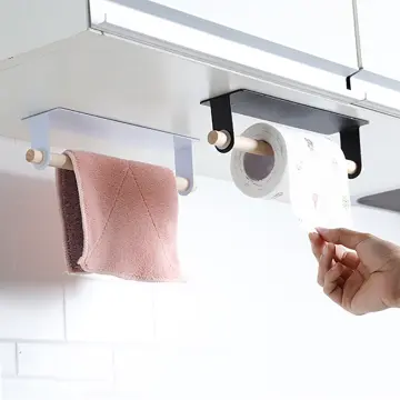Self Adhesive Kitchen Paper Towel Holder Punch Free Shelf Cabinet Tissue  Hanger Cling Film Storage Rack