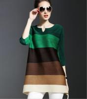 New Womens Fashion Loose Large Size Contrast Color Pleated Stripes T-shirt