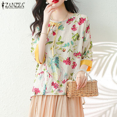 (สินค้ามาใหม่)(จัดส่งฟรี)Fancystyle ZANZEA เสื้อผู้หญิงสไตล์เกาหลีพิมพ์คอกลมเดินทางแขน3/4เสื้อ A-Swing Top #11