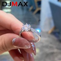 DJMAX แหวนแต่งงานเพชรโมอิส0.5-3ct D สี2023 925ทอง18K สำหรับสุภาพสตรีสีเงิน