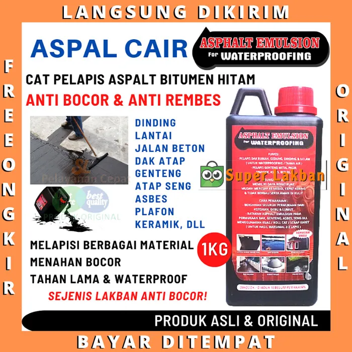 Cat Aspal Cair Pelapis Anti Bocor Aspalt Emulsion For Waterproofing 1 Kg Pelapis Dak Beton 0624