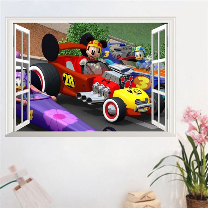 โปสเตอร์ติดศิลปะบนผนังรถยนต์สำหรับหน้าต่าง3d-ห้องนอนเด็กห้องสติ๊กเกอร์สำหรับเด็กผนังแบบการ์ตูนมิกกี้มินนี่เม้าส์
