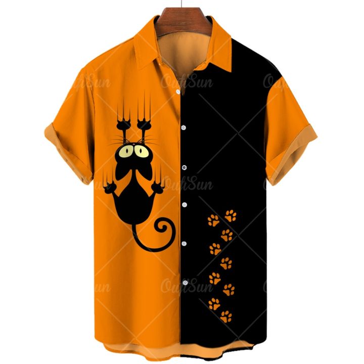 เสื้อเชิ้ตแขนสั้นฮาวายผู้ชายวินเทจ3d-แมวแฟชั่นเสื้อเชิ้ตผู้ชาย-camisa-masculina-พลัสไซส์5xl