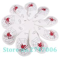 9pcs/set White PU with Spider Embroidery Golf Club Iron Head Cover Synthetic Leather Iron Headcover Set