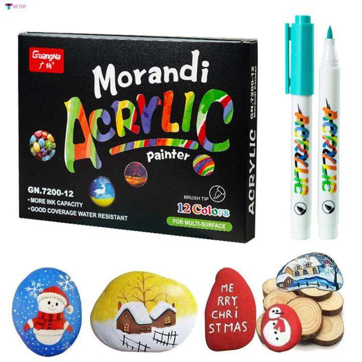 BETOP 12/24 Morandi Colors Acrylic Marker Set Glass Rock Metal Paint