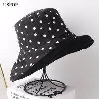 USPOP 2022 Summer Hats Women Bucket Hats Polka Dot Cotton Hats Panama Sun Hats Wearable on both sides