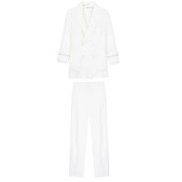 Womens Blazer Suit Solid White Blazer Pant Suit Ladies Casual Blazer and Ankle Pants Femme High Street Casual Wear