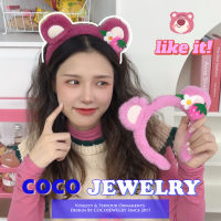 COCOJEWELRY น่ารักสีแดงสตรอเบอร์รี่หมีสำหรับล้างหน้าผมวงสำหรับผู้หญิง