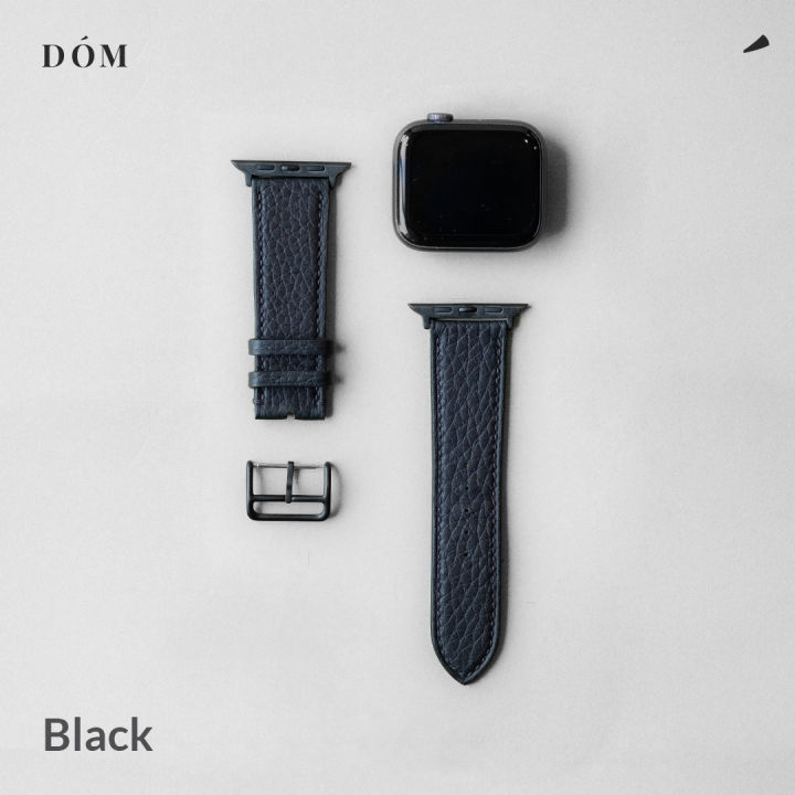 สายนาฬิกา-apple-watch-dom-type-02-black-สายนาฬิกาหนังแท้-german-deep-grain-สายแอปเปิ้ลวอชหนังแท้