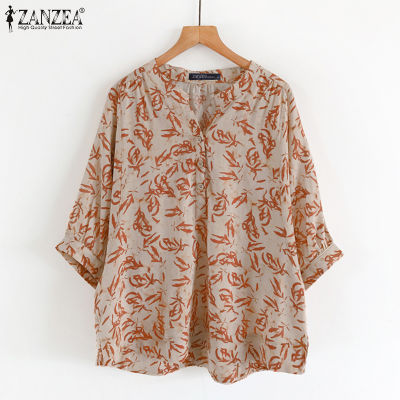 (สินค้ามาใหม่)(จัดส่งฟรี)Fancystyle ZANZEA เสื้อหลวมวินเทจของผู้หญิงเสื้อเสื้อเชิ้ตแขนสั้นคอวีลำลองเสื้อพิมพ์ลาย #3