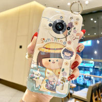 ที่ถือสายรัดข้อมือปลอกอ่อนตั้งได้สำหรับ Realme 11 Pro/ Realme 11 Pro+ 5G Phone Case เคสโทรศัพท์ป้องกันการตกหล่นลายการ์ตูนรูปเด็กผู้หญิงน่ารักลายดอกไม้แสงแดด