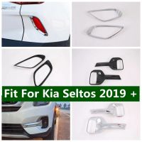 กรอบไฟตัดหมอกหน้ารถยนต์ฝาท้ายไฟตัดหมอกคาร์บอนไฟเบอร์สำหรับ Kia Seltos 2019 2020 2021ชุดแต่งรอกโครเมียมด้านนอก