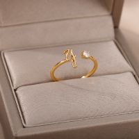 A-Z Initial Rings for Adjustable Wedding 2023 Trend Gold Color Couple Jewelry Accessories