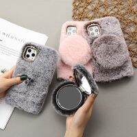 แฟชั่นกระจก Plush สำหรับ iPhone 13 12 11 Pro Max X XS MAX XR SE 2020 8 7 6 6S Plus Warm Fluffy Furry โทรศัพท์กรณีครอบคลุม Fundas