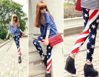 +Fashion Womens Flag Stripe Star Print Leggings Lady Summer Skinny Pants Cropped Jeans dropShipping 【hot】