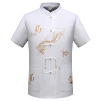 Ready stock CNY Chinese New Year Cheongsam 唐裝 男 shirt 民族男装 夏季中老年男士短袖上衣立领唐装中国风居士服中式汉服