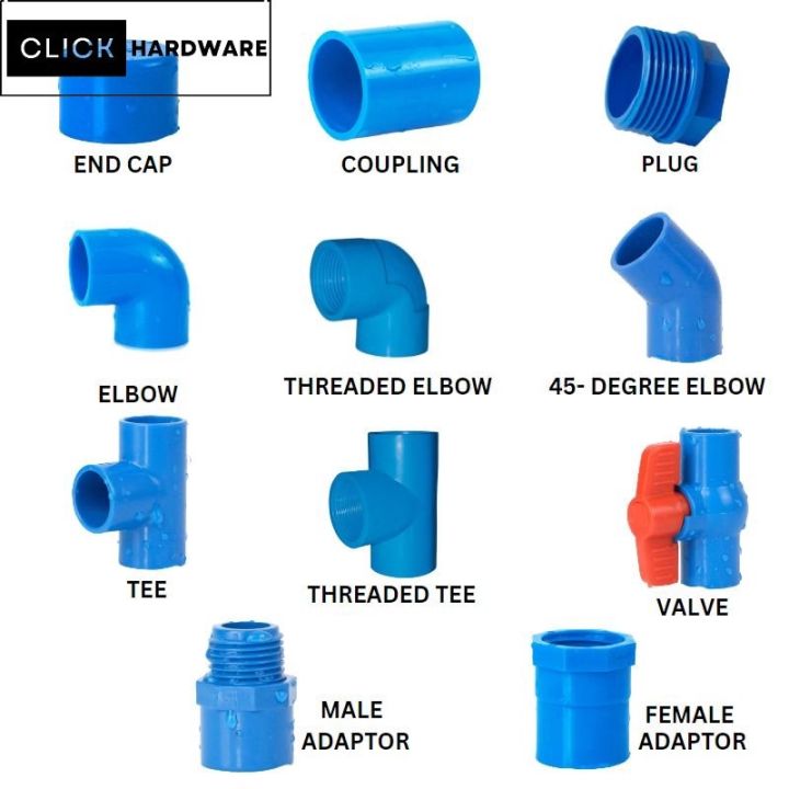 PVC Blue Fittings 1/2 to 1 (Elbow, Tee, Coupling, Male Adaptor, Female ...