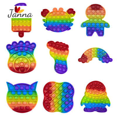 Janna Rainbow pop it Fidget Toy Simple Dimple Push It Bubble Antistress Sensory Toy for Kids