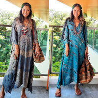 DN0900 Oversize บิกินี่ Cover Up ผู้หญิง Boho Priting Retro Beach Tunic Maxi Dress ฤดูร้อนวันหยุดชุดว่ายน้ำ