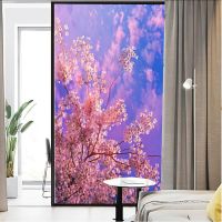 Cherry Blossom Decorative Privacy Windows Film Window Stickers No Glue Static Cling Frosted Windows Film for Home