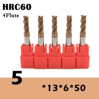 5PCS HRC60 5mm D5X13XD6X50L 4Flute Solid Carbide Endmills ENDMILL ความยาวมาตรฐานการกัดด้านข้าง Slotting Profiling face mill