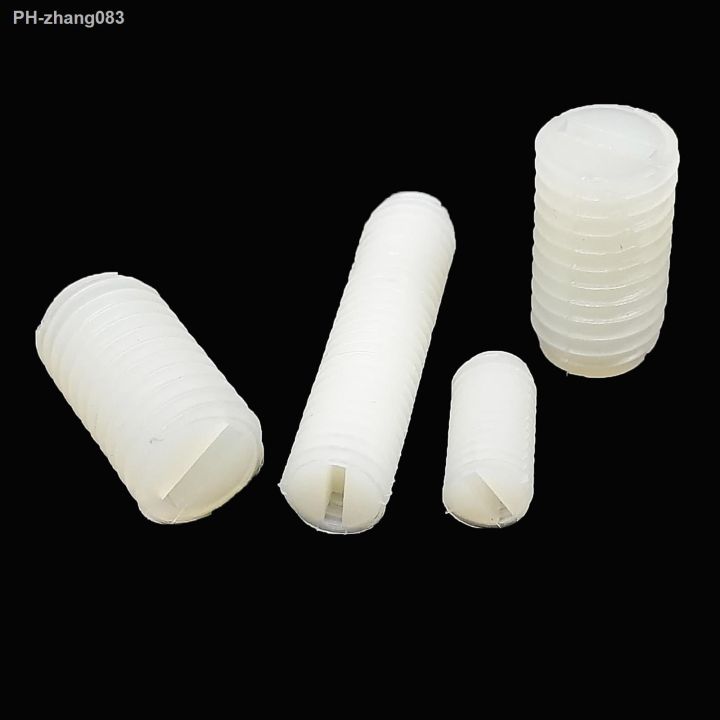10-50pcs-m3-m4-m5-m6-m8-gb73-white-nylon-plastic-insulated-slotted-head-slot-flat-end-point-set-screw-headless-grub-bolt