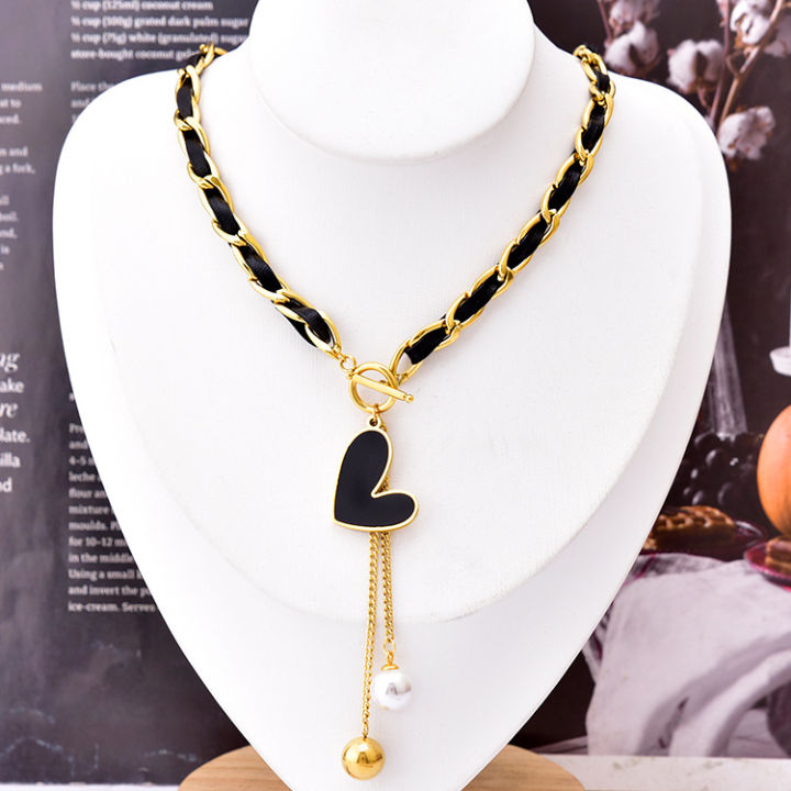 Fashion Stainless Steel Gold Chain Shell Pearl Steel Ball Tassel Female  Necklace