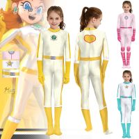 Kids Princess Peach Cosplay Jumpsuit Rosalina Bodysuit Costume Daisy Catsuit Halloween Party Girls Zentai Suit