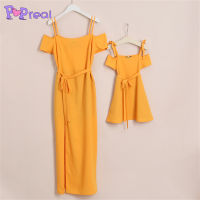 PopReal Family Matching Outfits Elegant Girl Mini Dress Mother And Daughter Outfits Solid Sling Mom And Daughter Dress