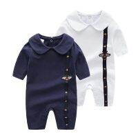 2020 Newborn Baby Boy Clothes Little Bee White Dark Blue Cotton Lapels Long Sleeved Toddler Girl Romper Christmas 0-3 Months