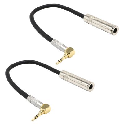 2X 6.35 Female Mono to 3.5 Male Plug Jack Stereo Hifi Mic Audio Extension Cable Short 90 Degree Angled Audio Line Cable