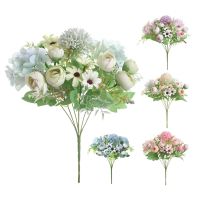 Rose Flower Small Bouquets Artificial Wedding Flowers Hydrangea Pompom Faux Flowers Garden Home Decor