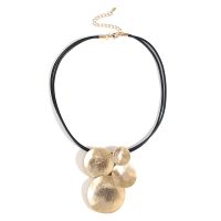 ALLYES Vintage Gold Color Circles Pendant Necklace for Women Trend Black Leather Necklaces Collar Choker Charm Jewelry