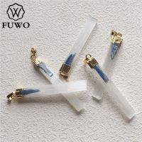 FUWO Trendy Women Natural Selenite Pendant With Blue Kyanite Stone Charm Jewelry for Women PD289 Pendants