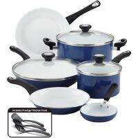 Farberware ชุดกระถางและกระทะเซรามิกแบบนอนสติ๊ก12ชิ้น/Set Alat Masak สีฟ้า