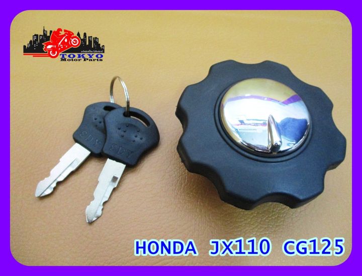 honda-jx110-cg125-fuel-tank-cap-chrome-with-key-set-ฝาถังน้ำมัน-honda-jx110-cg125-โครเมี่ยมขอบพลาสติกสีดำ-พร้อม-ลูกกุญแจ