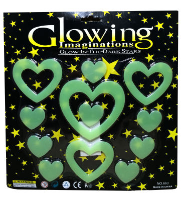 แผ่นติดผนังหรือเพดานเรืองแสงสำหรับเด็ก ชุดที่  8 หัวใจเรืองแสง Glow in the dark sticker for kids Set 8 Heart in the Dark