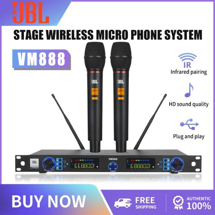 JBL Professional UHF Wireless Microphone Full Metal Dual Handheld with Receiver Set for Karaoke