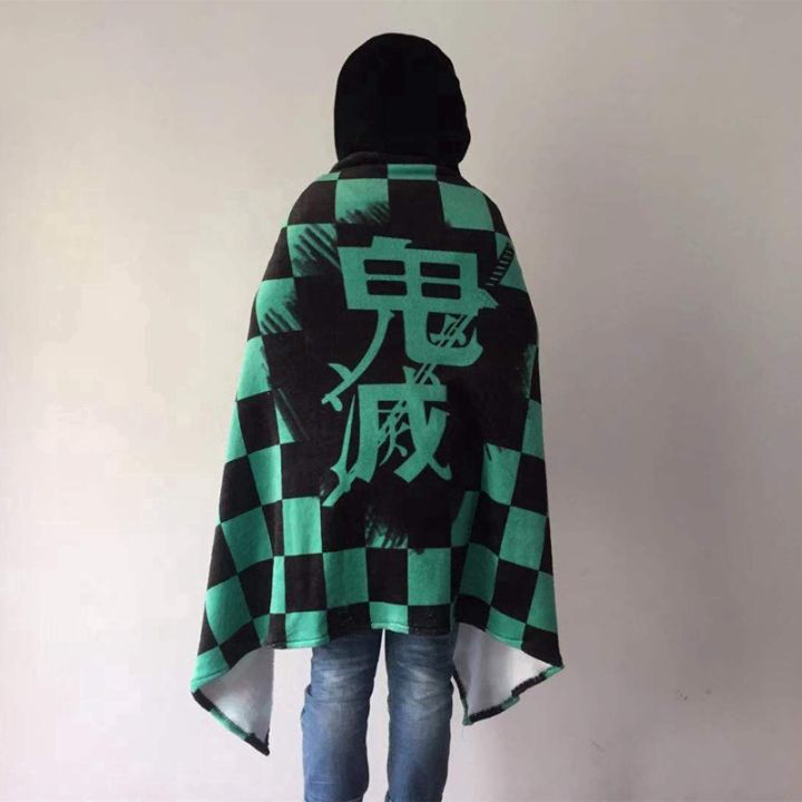 ผ้าห่มผ้าค-quick-shipping-ลุมไหล่คอสเพลย์-demon-slayer-kimetsu-no-yaiba-blanket-cloak-cape-flannel-kamado-tanjirou-nezuko-cosplay-nap-blanket