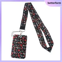 BETTERFORM เชือกสำหรับแขวน ที่ใส่บัตรประชาชน พร้อมสายคล้อง โพลีเอสเตอร์ ที่ใส่บัตรเครดิต ของใหม่ ดอกกุหลาบบาน ซองใส่บัตรประชาชน