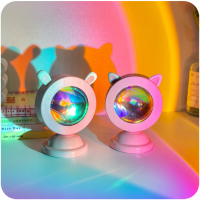 Sunset Projector Lamp USB Powered Rainbow Night Light Cute Animal Ear Shape Projector Lamp for Photography Living Bedroom Decor