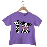 1-10 Birthday Cow Number Kids Clothes Cartoon Fashion Tops Tee Cows Theme Girls Boys Party T Shirt Summer Birthday Gifts T-Shirt